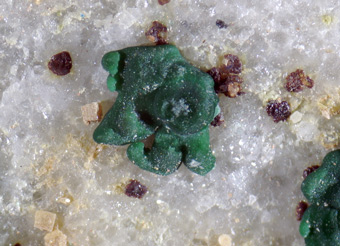 Pharmacosiderite, Carminite, Malachite - Cap Garonne mine, Le Pradet, Provence-Alpes-Cte d'Azur, France