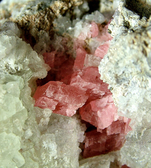 Rhodochrosite on Fluorite with Pyrite - Wutong Mine (Wudong Mine), Liubao, Cangwu Co., Wuzhou, Guangxi, China