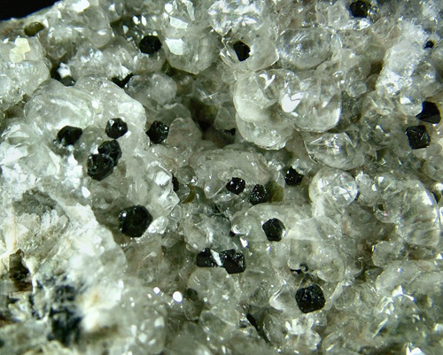 Babingtonite on Calcite with Okenite and Gyrolite - Malad Quarry, Maharashtra, India