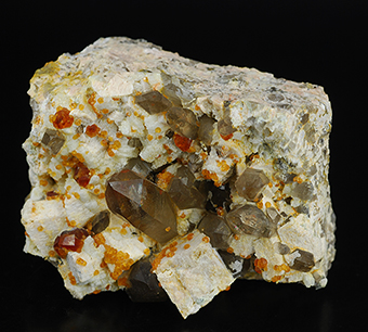 Spessartina, ortoclasio e quarzo fum - Wushan Spessartine mine - Tongbei - Fujian prov. - Cina