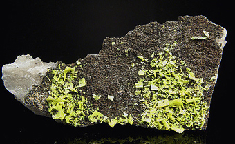 Autunite on Quartz - Assunc�o Mine - Viseu District, Portugal