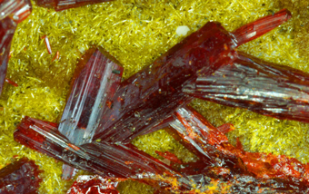 Orpiment and Baryte, Realgar - La Liberdad mine, Quiruvilca, Peru