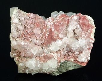 Calcite on cinnabar, Abbadia S. Salvatore mine, Lev. 7, Monte Amiata, , Tuscany, Italy