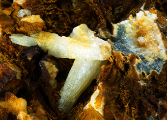 Cerussite on limonite - Glcksrad mine, Oberschulenberg, North Rhine-Westphalia, Germany