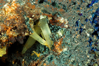 Cerussite, Azurite on Goethite - San Valentin mine, La Unin, Murcia, Spain