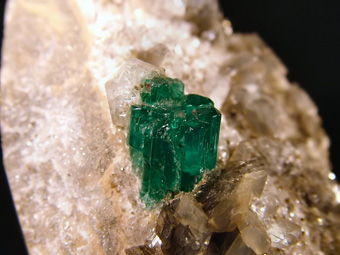 Emerald on Calcite - Muzo Mine, Mun. de Muzo, Vasquez-Yacop Mining District, Boyac Department, Colombia
