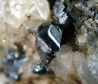 Proustite on Quartz and Galena - Přbram, Central Bohemia Region, Bohemia (Bhmen; Boehmen), Czech Republic