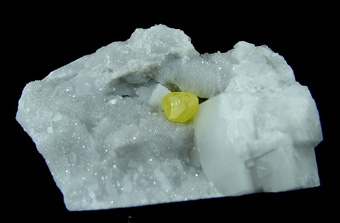 Sulphur and Dolomite on marble with Calcite - La Facciata quarry, Carrara, Apuan Alps, Massa-Carrara Province, Tuscany, Italy