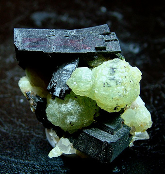 Babingtonite with Prehnite and Quartz - Qiaojia Co., Zhaotong Prefecture, Yunnan Province, China