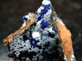 Honessite with Azurite - Jean Baptiste Mine, Kamariza Mines (Kamareza Mines), Agios Konstantinos [St Constantine] (Kamariza), Lavrion District Mines, Lavrion District (Laurion; Laurium), Attik Prefecture (Attica; Attika), Greece