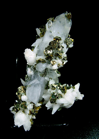 Chalcopyrite and Calcite on Quartz - Cavnic Mine (Kapnikbnya), Cavnic (Kapnic; Kapnik), Maramureș Co., Romania