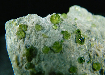 Andradite var. Demantoid - Sferln asbestos mine, Vallone del Cengiaccio (Cengiaccio; Cengisc; Cengiasco), Lanzada, Lanterna Valley, Malenco Valley, Valtellina, Sondrio Province, Lombardy, Italy