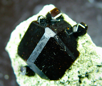 Andradite var. Melanite on Prehnite - Arrondissement Diako, Bafoulab Circle, Kayes Region, Mali