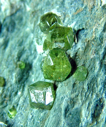 Andradite var. Demantoid - Sferln asbestos mine, Vallone del Cengiaccio, Lanzada, Sondrio Province, Lombardy, Italy