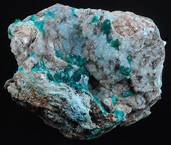 Dioptase, plancheite and quartz - Tantara mine - Shinkolobwe - Katanga Copper Crescent - Katanga - Democratic Republic of Congo (Zare)