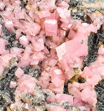 Rhodocrosite on Pyrite- Manuelita Mine, Morococha District, Yauli Province, Junn Department, Peru