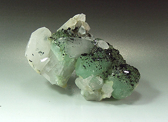 bab5_bald0004 - Babingtonite on Prehnite with Quartz - Quiaojia - Zhaotong - Yunnan - China